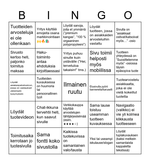 Nettikauppa-bingo Card