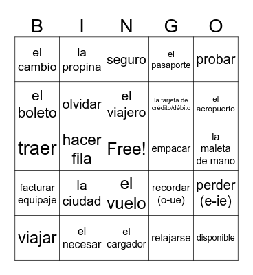 travel Bingo Card