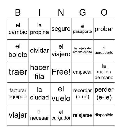 travel Bingo Card