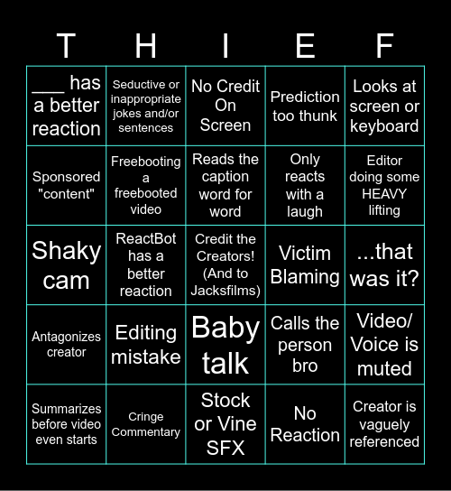 3DA's Bad Reactor Bingo [Fan-Made of JJJacksfilms!] Bingo Card