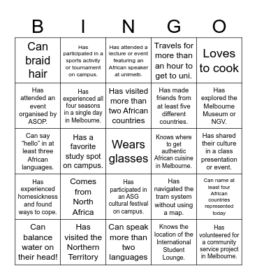 African Studies Group barbecue Bingo Card