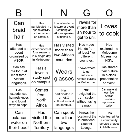 African Studies Group barbecue Bingo Card