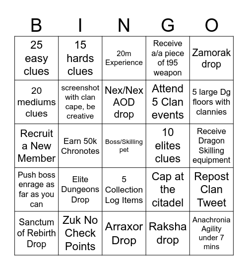 RS3 bingo Card