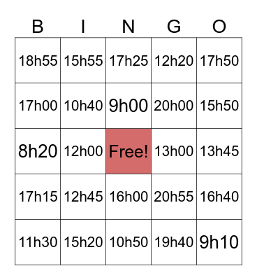 What time is it? Bingo Card