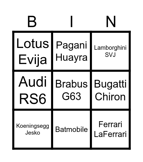 Car bingo Card
