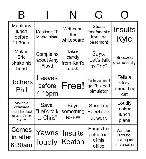 Aaron's HR Violations Bingo Card
