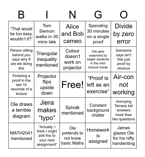 MATH1071 Bingo Card