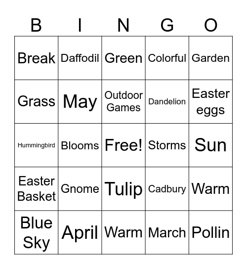 Spring Bingo Card