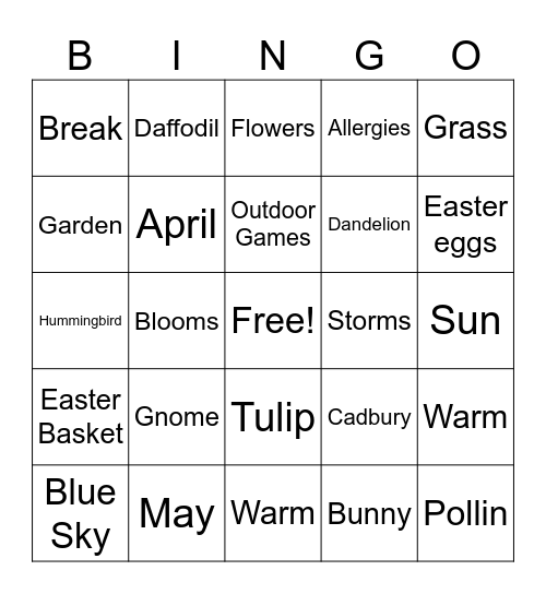 Spring Bingo Card