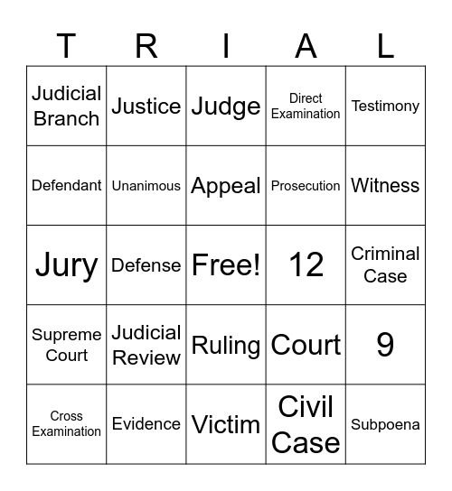 Judicial Branch Bingo Card