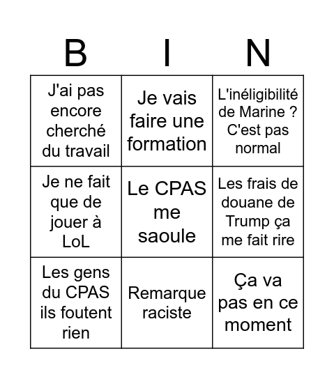 La Quentinmania Bingo Card