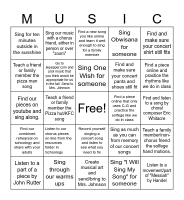 Chorus Spring 2025 Bingo Card