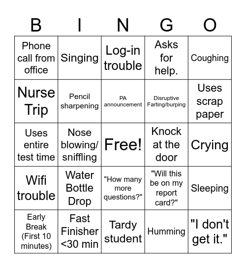 MCAS Bingo Card