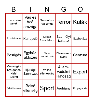 Rákosi Korszak - Hofi Bingó Bingo Card