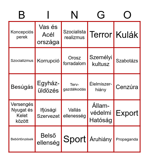 Rákosi Korszak - Hofi Bingó Bingo Card