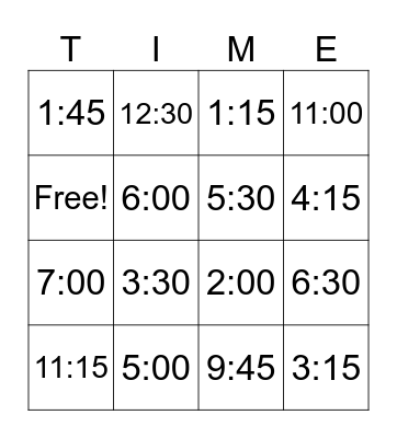 TIME! Bingo Card