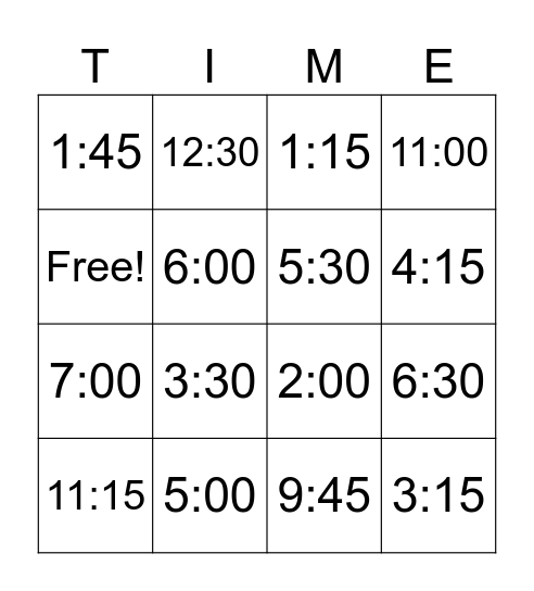 TIME! Bingo Card