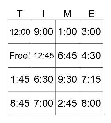 TIME! Bingo Card