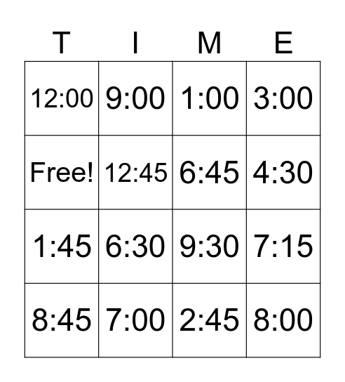 TIME! Bingo Card
