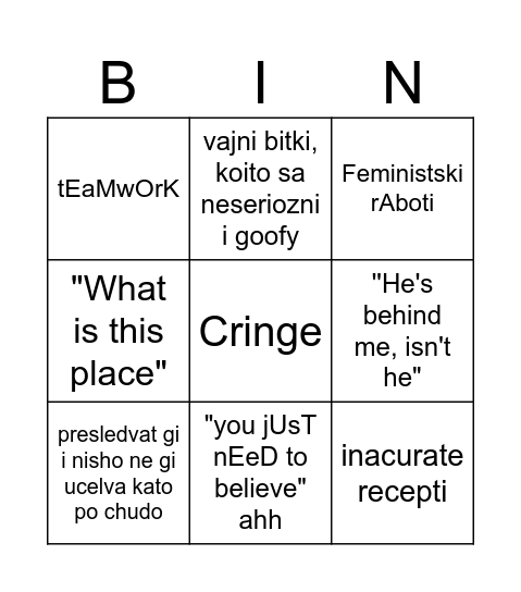 Minecraft movie Bingo Card