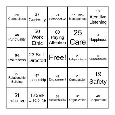 BINGO SKILLS Bingo Card