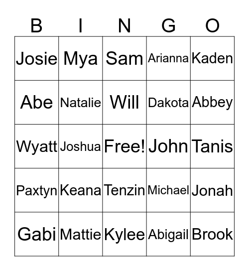 Personal Artifact Bingo Card