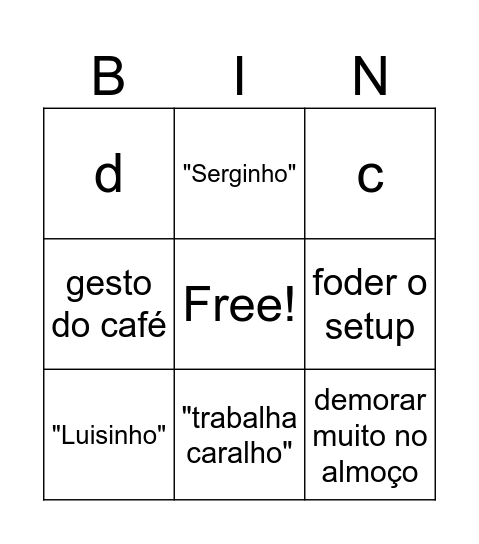 Bruno Bingo Card