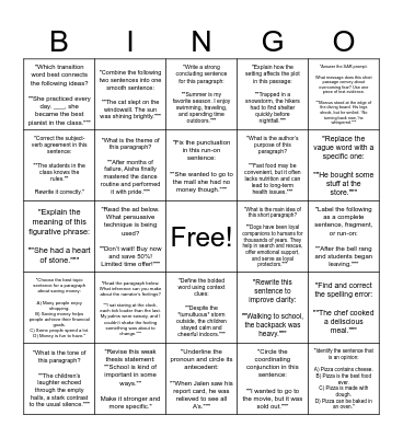 STAAR Review Bingo Card
