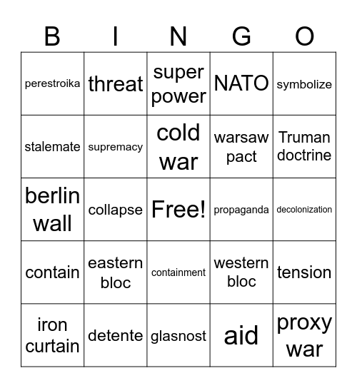 Cold War Bingo Card