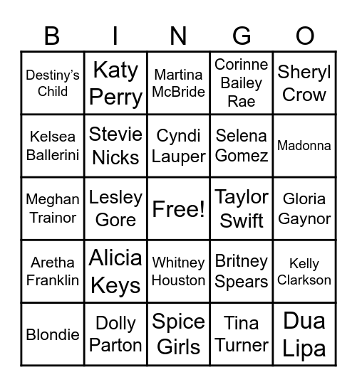Women in Music Bingo Card
