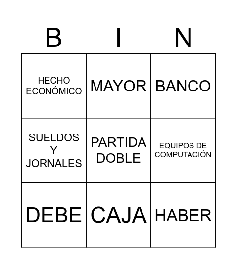 Contable Bingo Card