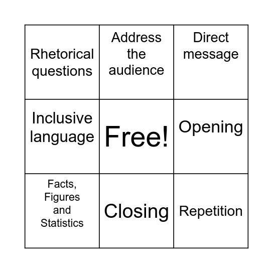 Features of a Speech Bingo Card