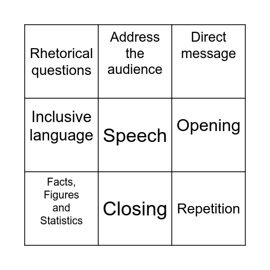 Features of a Speech Bingo Card