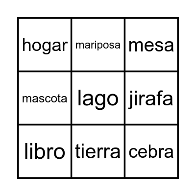 Palabras a la vista Bingo infantil Bingo Card
