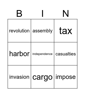 American Revolution Bingo Card