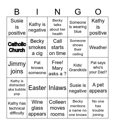 Sibs call Topics Bingo Card