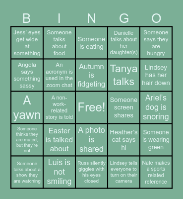 Team Lindsey Bingo Card