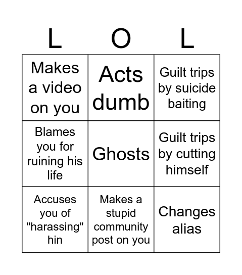 Alexpl4yz when he loses an argument bingo Card