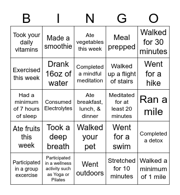 Wellness Bingo Card