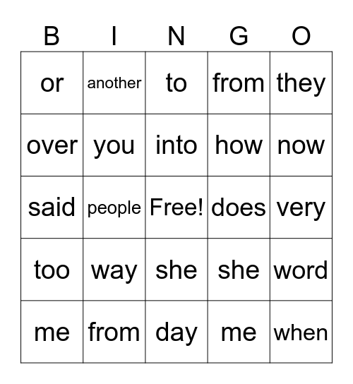 Trick Word Bingo Card