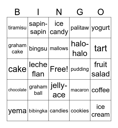 DESSERT Bingo Card
