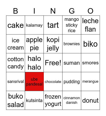 DESSERTS Bingo Card