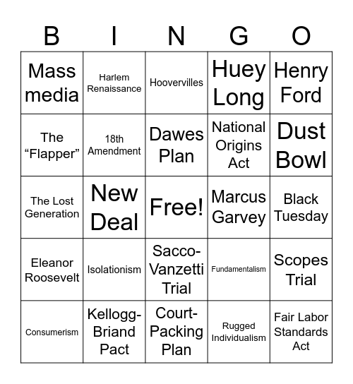 Unit 6 Vocabulary Bingo Card