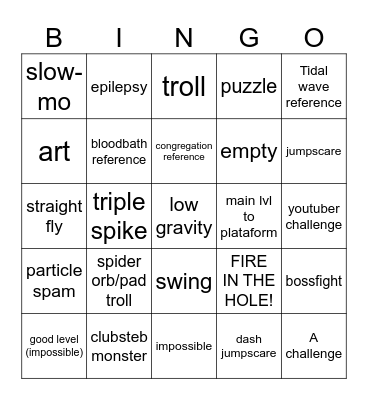 Geometry dash Recent bingo Card