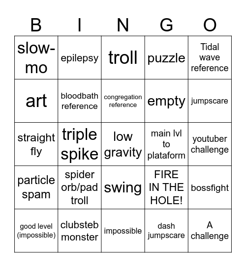 Geometry dash Recent bingo Card