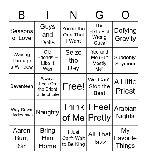 Broadway Bingo #4 Bingo Card