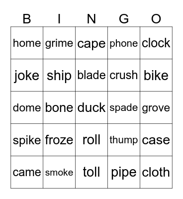 Phonics Bingo Card