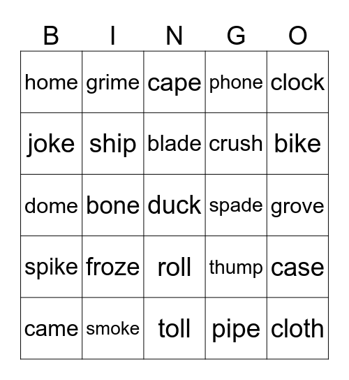 Phonics Bingo Card