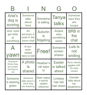 Team Lindsey Bingo Card