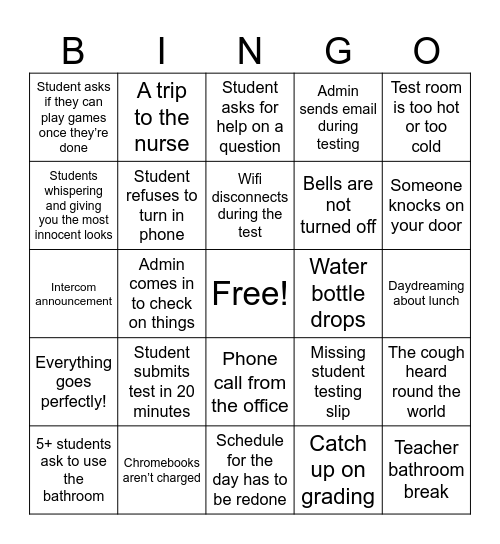 FAST Testing Bingo Card